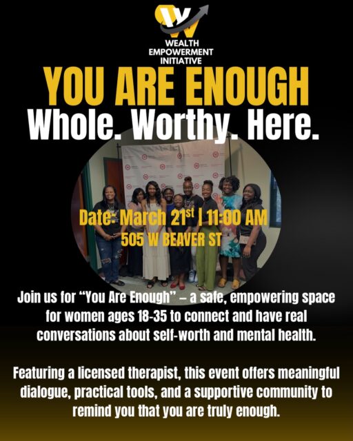 You are enough. Whole. Worthy. Here. 💛
Join up March 21st at 11am for a powerful, safe space curated for young women.
Let’s have some real conversations.
#womensupportwomen #mentalhealthmatters #safespace #jacksonvillebusinessconnections #selfworth