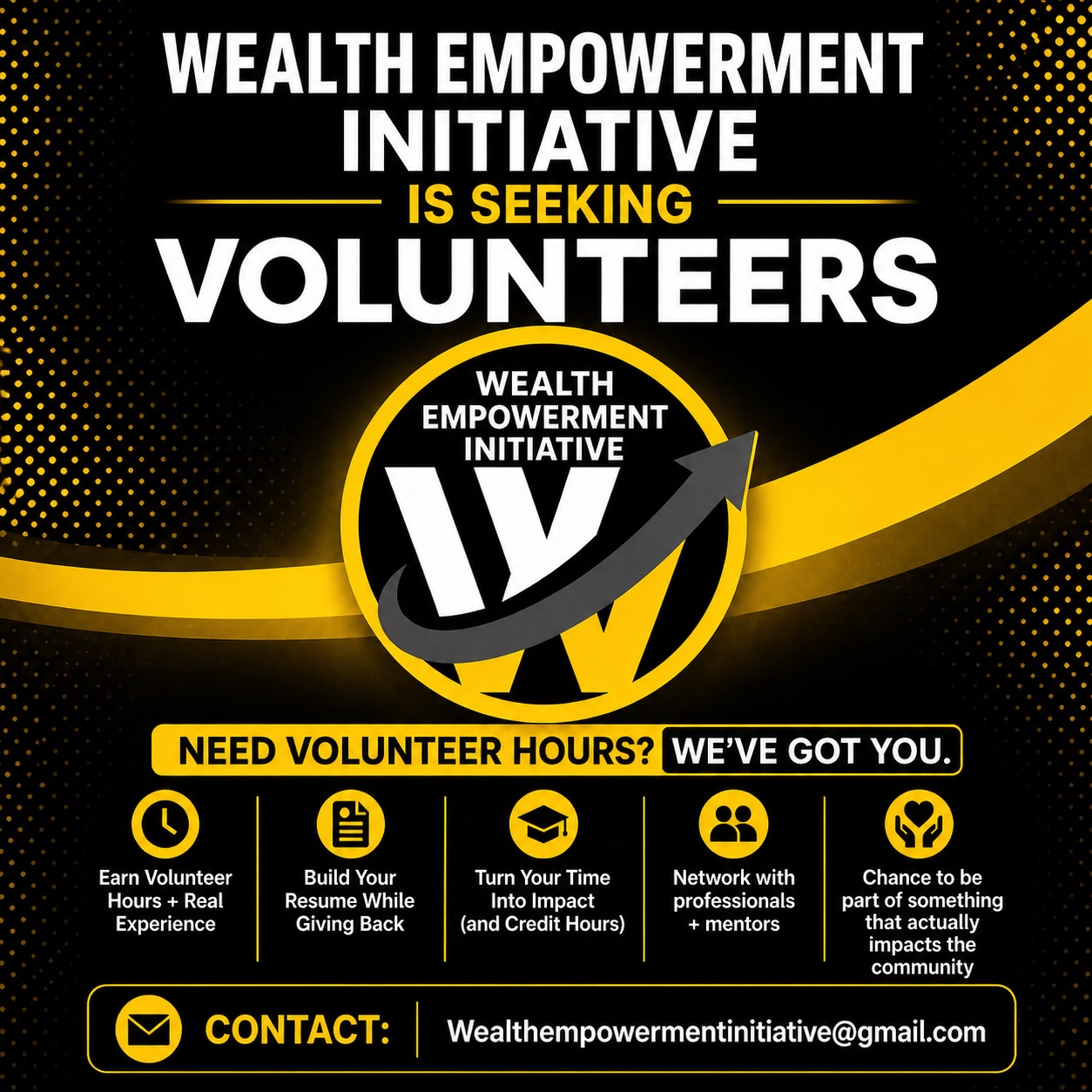 Ready to make an impact and build something bigger than yourself?

The Wealth Empowerment Initiative is looking for passionate volunteers (17+) to support upcoming projects that are changing lives in our community.

Whether you need volunteer hours, want to build your resume, or simply have a heart to serve—this is your moment.

✨ Real impact
✨ Hands-on experience
✨ Purpose-driven work

👉🏽 Click the link in bio / DM us “VOLUNTEER” to get started

#jacksonville #volunteering #community